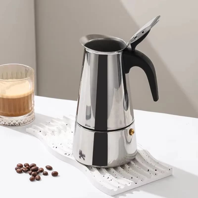 Caffettiera Moka in Acciaio Inox per 2/4/6/9 Tazze, per Espresso, Latte e Caffè Filtro su Fornello