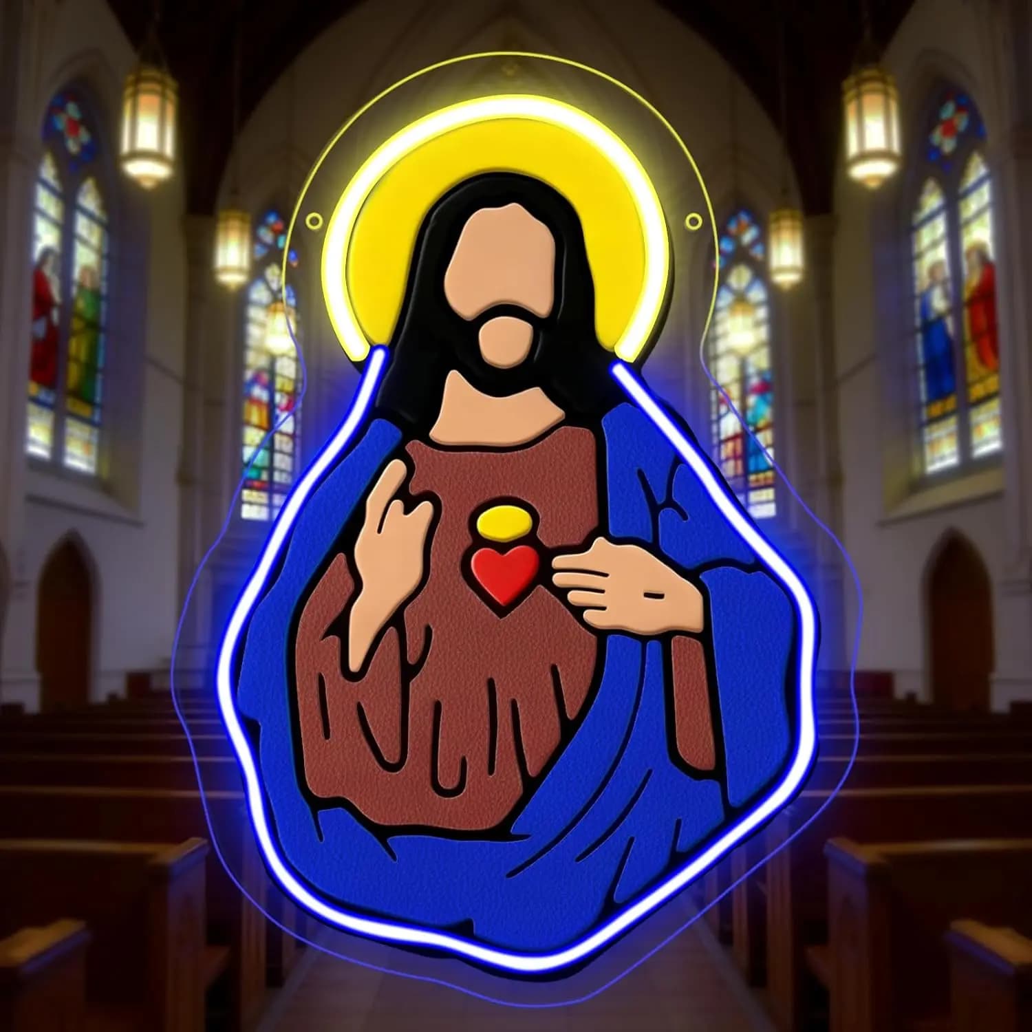 Sacred Heart of Jesus Neon Sign USB Powered Christian Led Light for Wedding Party Church Bedroom Decoration Catholic Gift