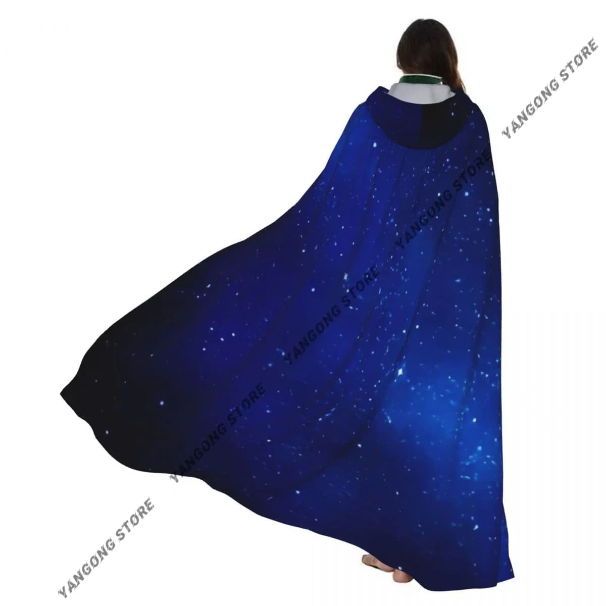 Spazio stellato cielo notturno mantello con cappuccio cappotto costume cosplay di Halloween vampiro diavolo mago mantello abito da festa