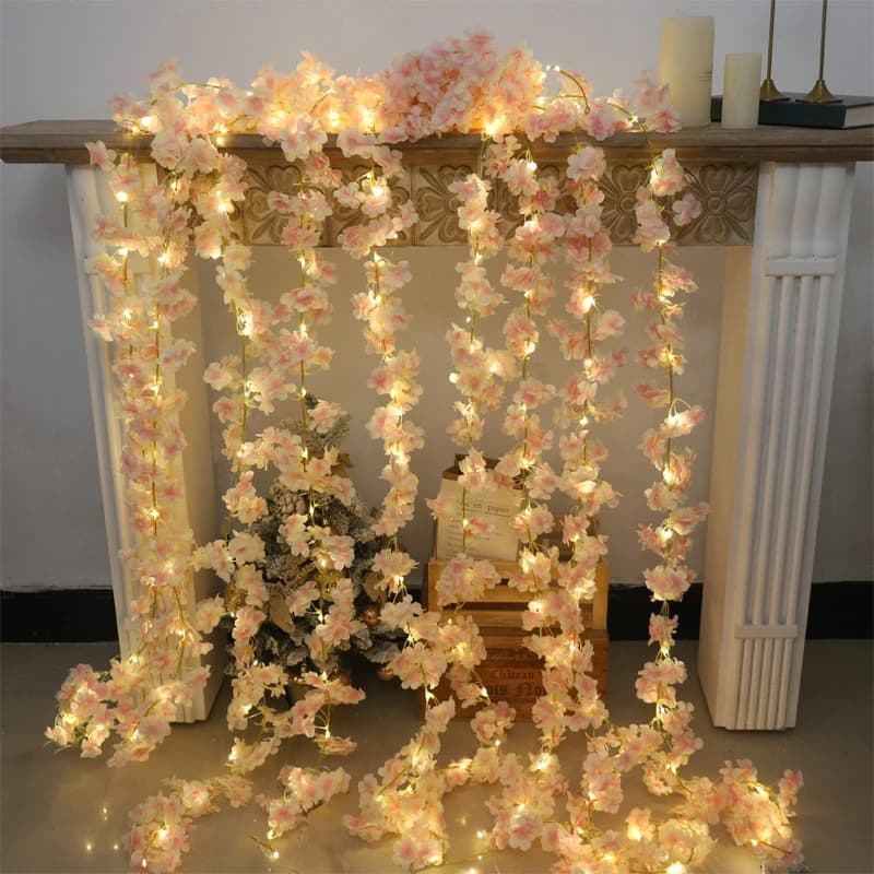 180CM Luci di fiori di ciliegio Ghirlanda di fiori artificiali Vite rosa Arco di nozze LED Sfondo Decor Home Room Party Ghirlanda Pastello