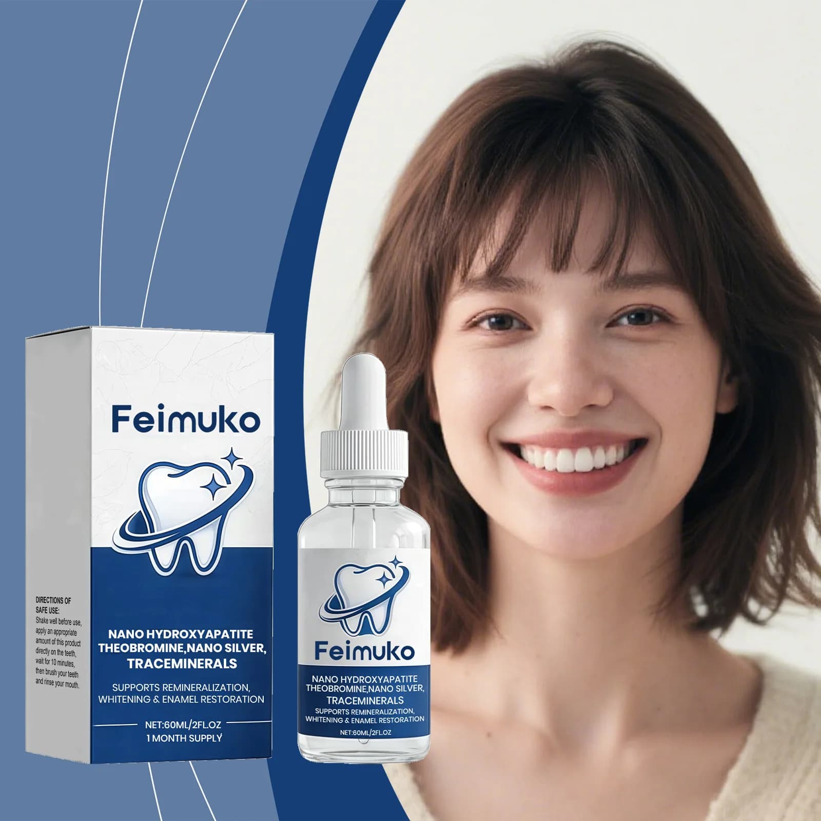 Siero Remineralizzante per Denti Feimuko, Riparazione Smalto, Sbiancamento Denti, Sollievo per Denti Sensibili, Rimozione Macchie, Alito Fresco, Cura Mensile
