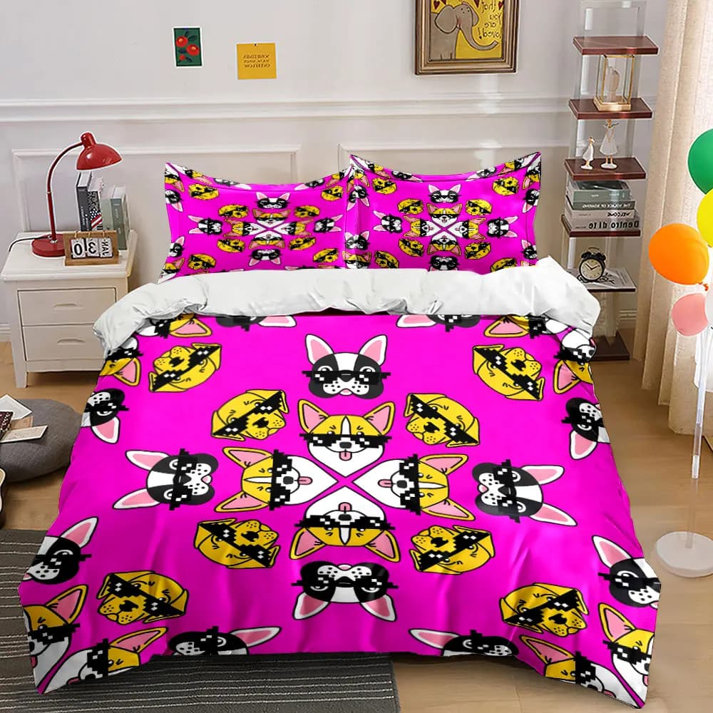 Dog sunglasses patterned collage Print Soft Comfortable Duvet Cover Bedding Set Included 1*Duvet Cover 2*Pillowcases Luxury Gift