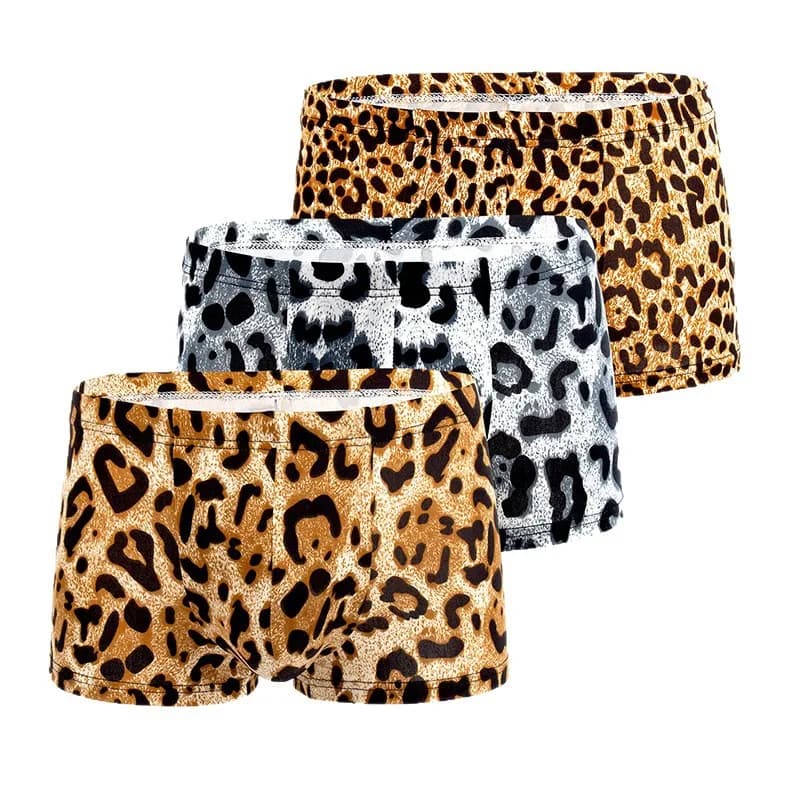 Pantaloncini boxer stampati leopardati alla moda Biancheria intima da uomo sottile in seta di ghiaccio traspirante U Custodia rigonfia Mutande Mutandine sexy ad asciugatura rapida