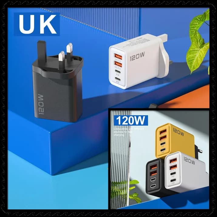 120W Fast Charging Station 4 Port USB C PD QC30 Wall Adapter for Phone Tablet Home Office Travel Charger
