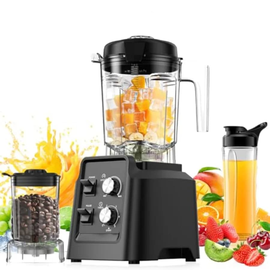 Professional 1400W blender with Auto-Pulent and Dry Trimmer Function for Frullati and Ice, 68oz Dishwasher Washable Glass with 27oz Container