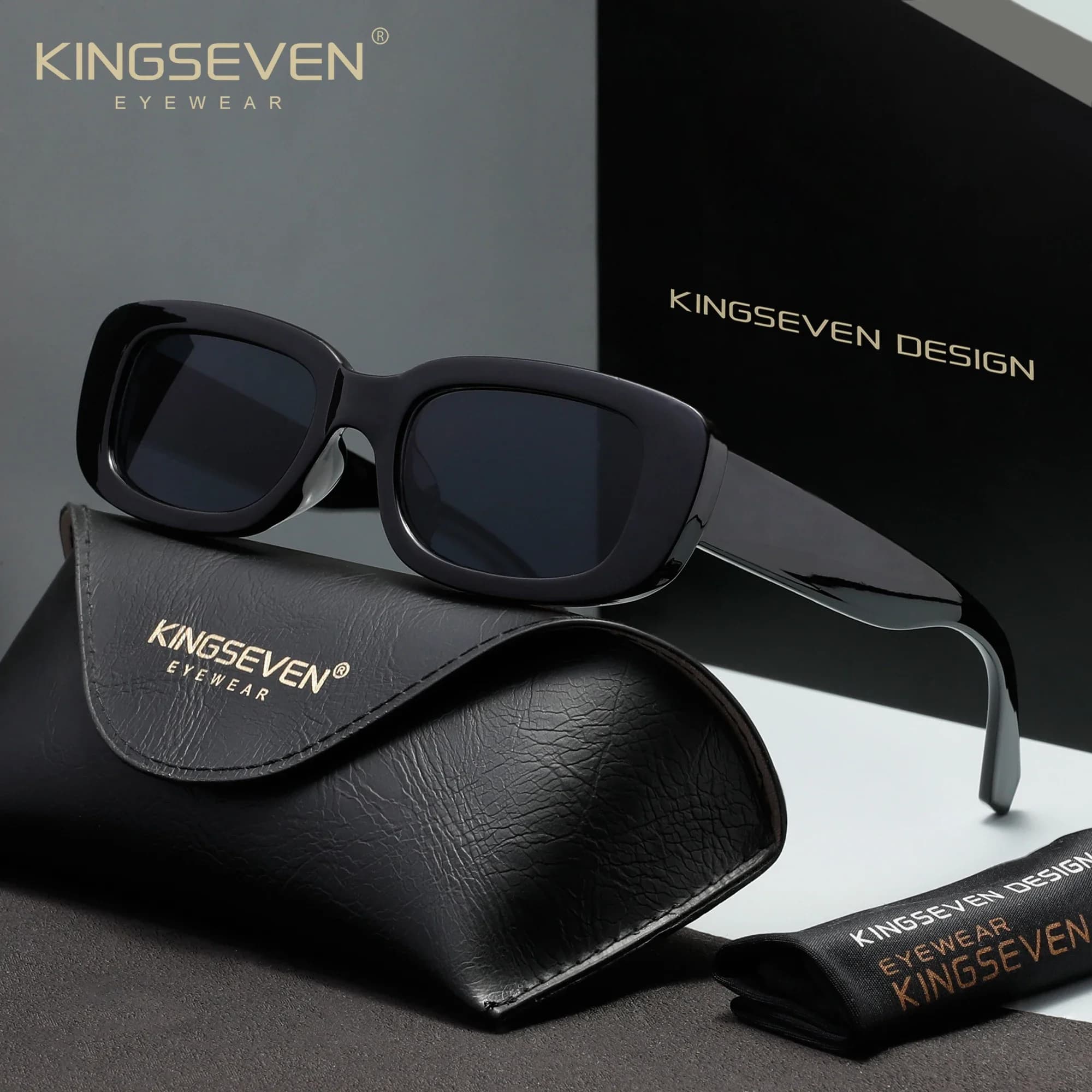 KINGSEVEN Trendy Rectangle Frames Sunglasses For Women Men UV400 Polarized Summer Beach Travel Eyewear