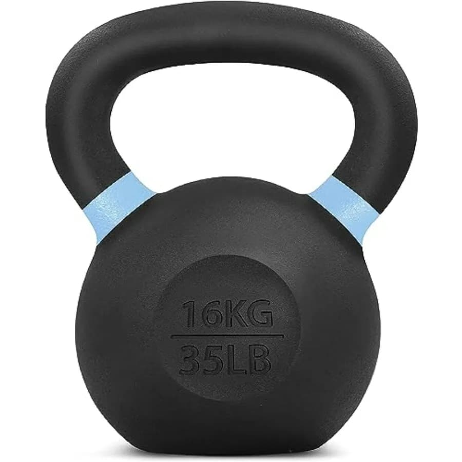 Kettlebell da 35 LB con Rivestimento in Polvere, Nucleo in Ghisa, Maniglia Antiscivolo e Base Piatta per Allenamento Intensivo