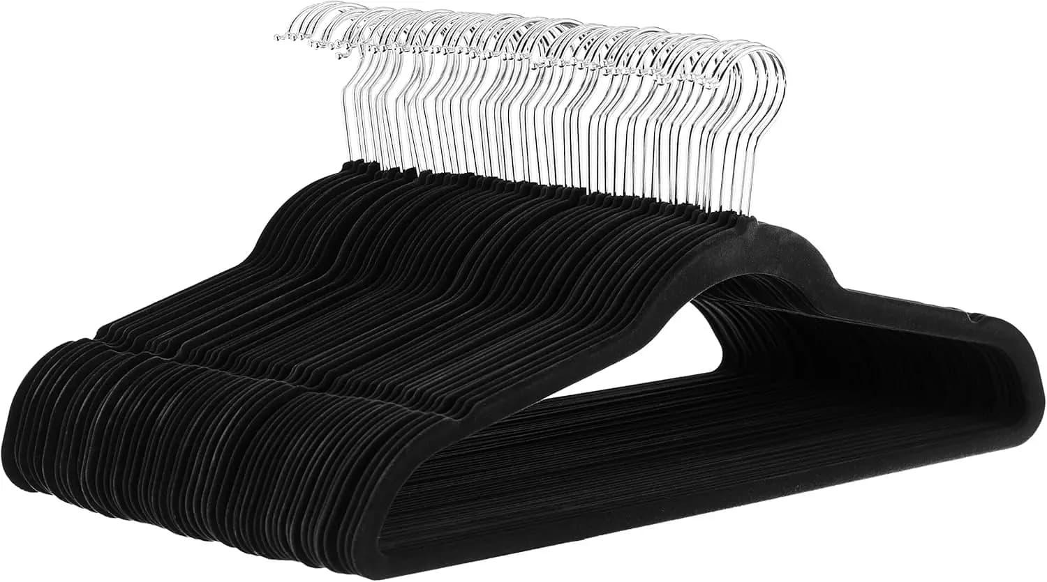 Anti-slip slim velvet coat rack, black, 50 pack for cabinet organization