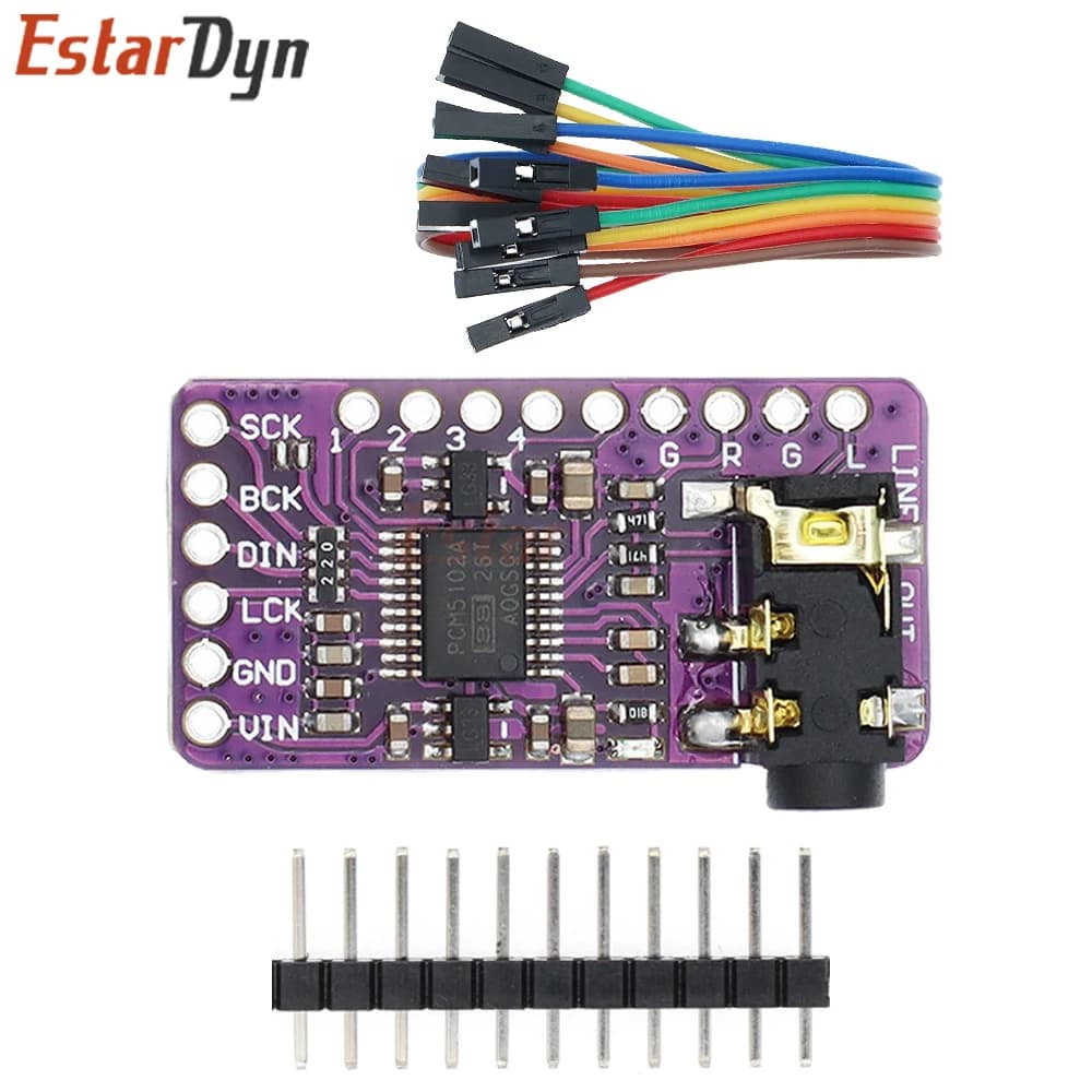 Modulo DAC I2S Estardyn PCM5102A pHAT, Decoder Stereo 24-bit 192kHz, Scheda Audio HiFi per Raspberry Pi Zero