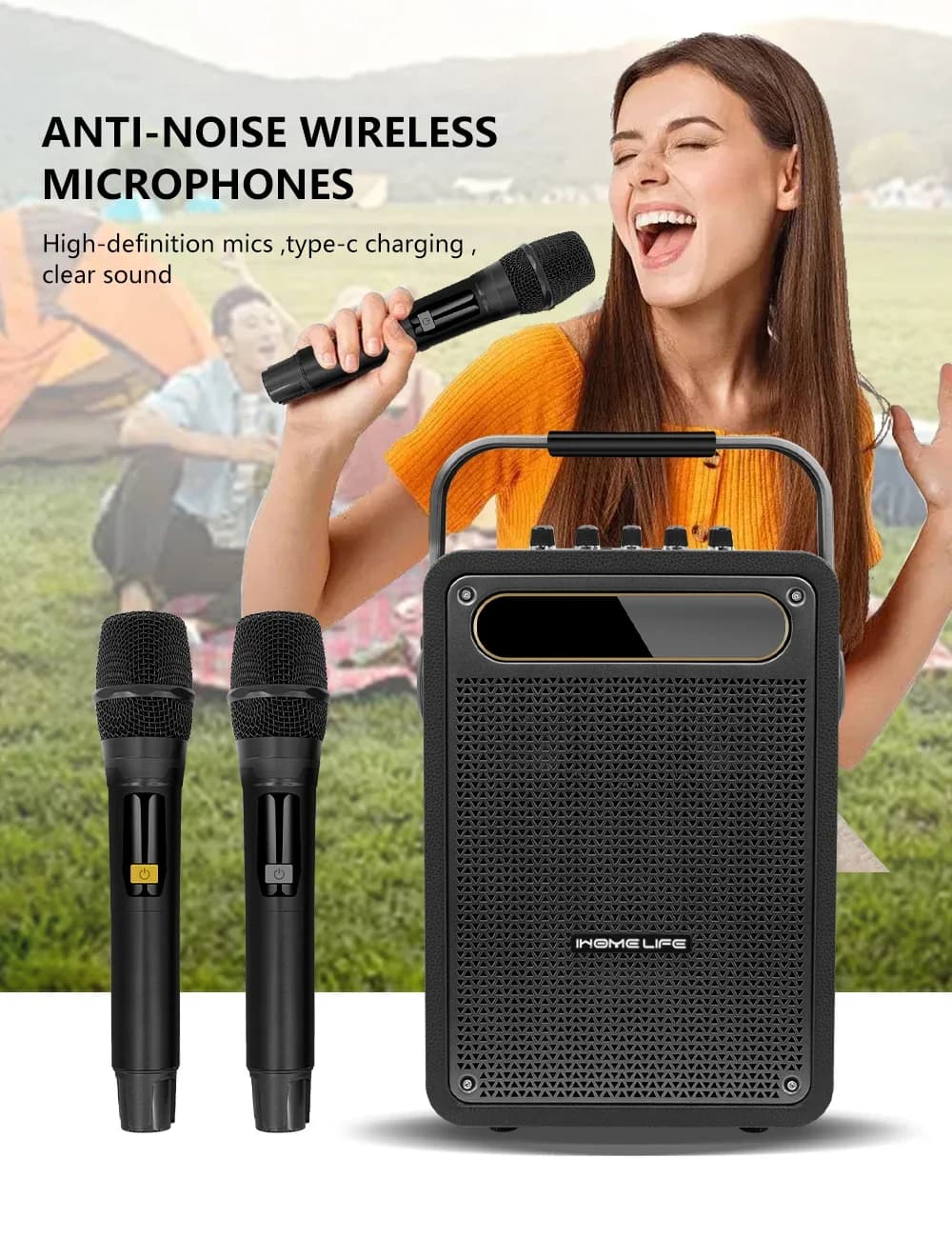 Ihomelife Luce Microfono Senza Fili Karaoke Altoparlante Portatile Surround Stereo Forte Macchina Karaoke 2 Mic Karaoke Set Altoparlante Per Esterno