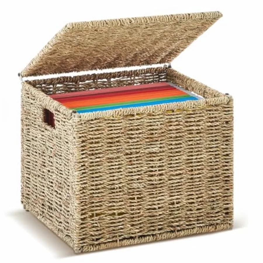 Organizzatori per documenti in erba marina, cestini decorativi per appendere cartelle, schedario con coperchio, pieghevoli, formato lettera