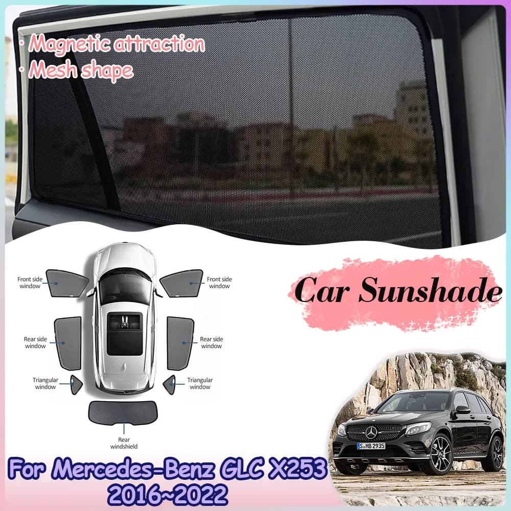Parasole magnetici per auto per Mercedes-Benz GLC X253 250d 2016 ~ 2022 finestrini laterali posteriori visiera parasole accessori per tende per parabrezza in rete