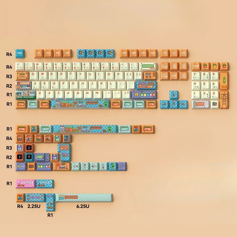 Tema originale Strange Town-140 tasti-Altura originale PBT personalizzazione tastiera meccanica a sublimazione a cinque lati completa