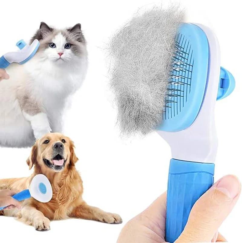 Pettine per la depilazione del cane da compagnia con un clic Spazzola per affettare il gatto Spazzola per la rimozione dei peli del gatto autopulente per lo strumento per accessori per la toelettatura del gatto del cane
