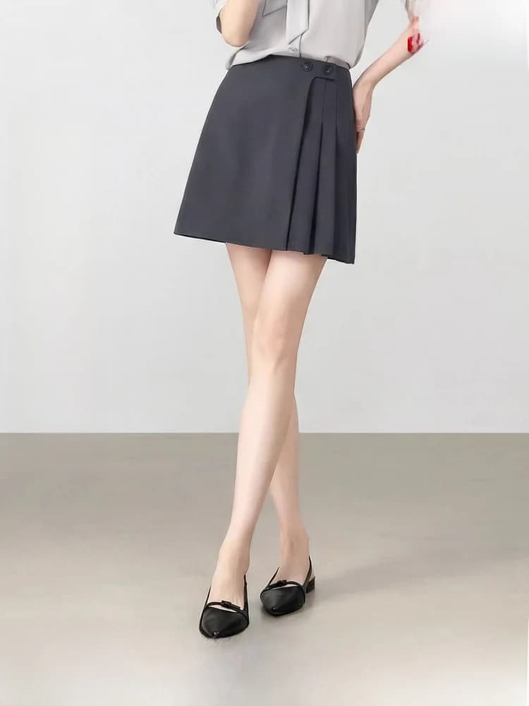 Gonna a trapezio asimmetrica a vita alta da donna, primavera 2026, effetto snellente e gambe lunghe, gonna a pieghe in fibra di poliestere, per il commuting