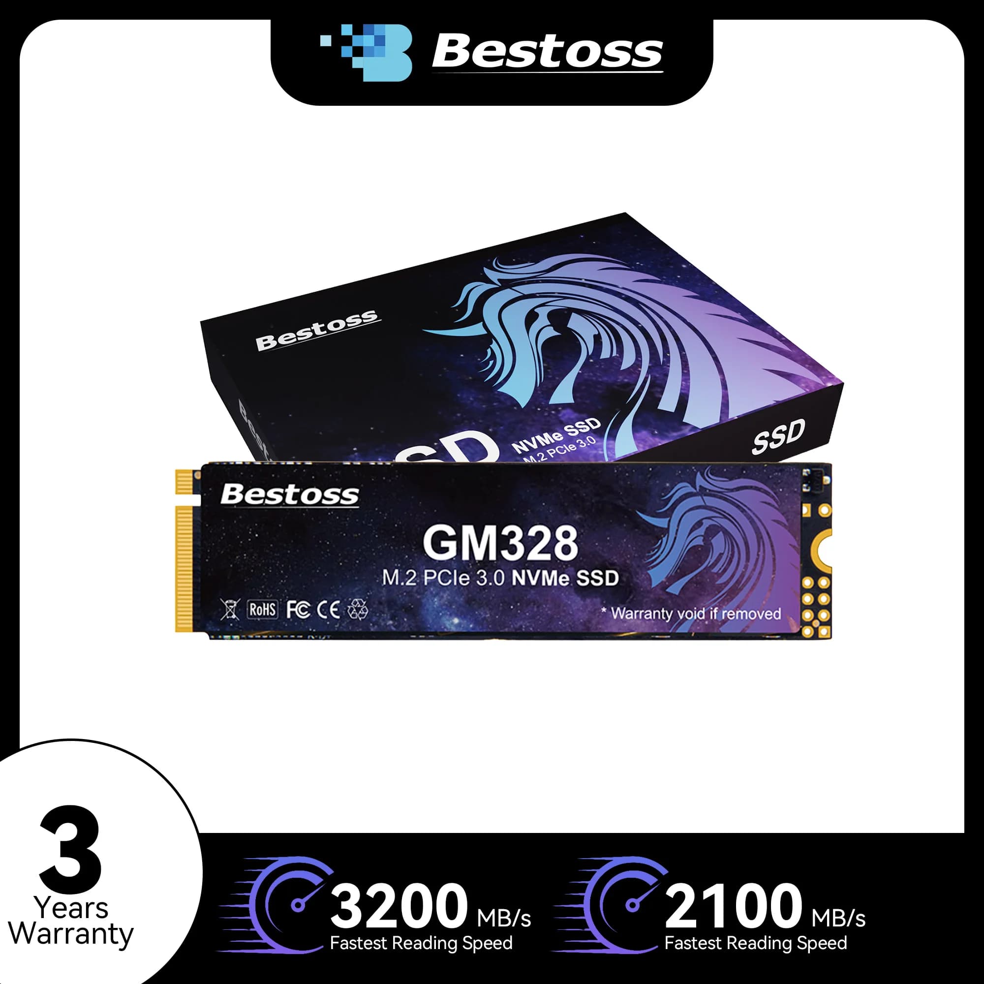 Bestoss PCIe 3.0 NVMe M.2 2280 SSD 512 GB 1 TB 2 TB Unità a stato solido per computer da gioco ad alte prestazioni per PC desktop e laptop