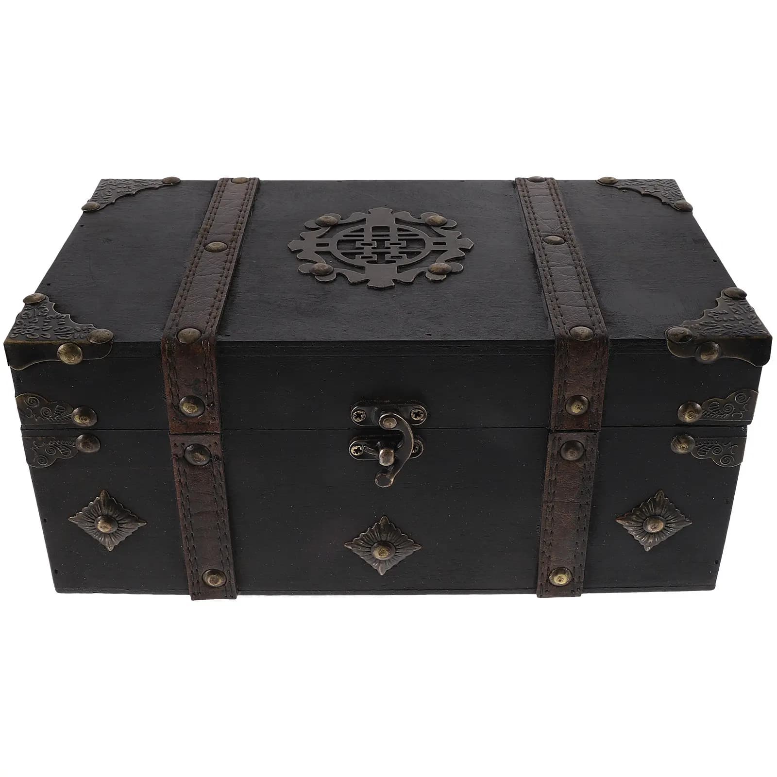 Retro Small Wooden Trinket Box Treasure Chest Sundries Storage Organizer Jewelry Case Tabletop Vintage Style