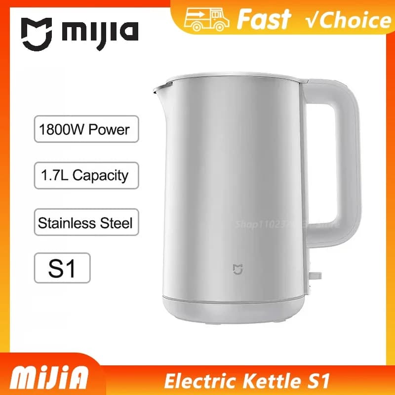 NUOVO Bollitore Elettrico MIJIA S1, Riscaldamento Rapido, in Acciaio Inox, 1.7L 1800W, Protezione Anti-Surriscaldamento Quadrupla