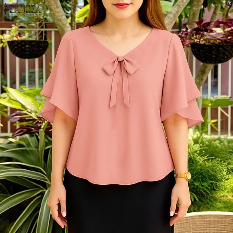 Camicetta Estiva 2026 ZANZA Elegante da Donna con Scollo a V e Mezza Manica, Top Elegante Tinta Unita, Camicia da Lavoro OL, Tunica Casual Femminile per Vacanze