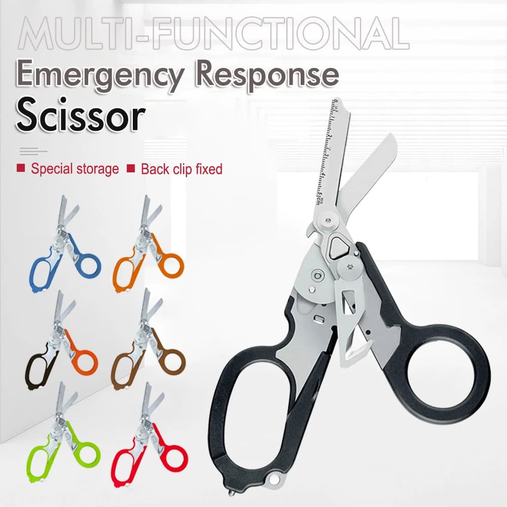 Raptor Cesoie for Emergency Response Multi-functional scissors with strap cutter and crosshair with compatible mesh