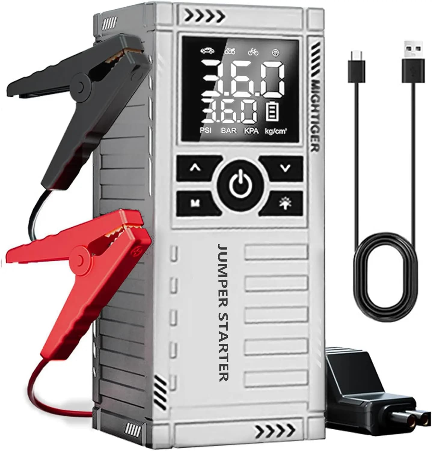 Avviatore d'Emergenza Portatile per Auto con Compressore d'Aria, 2500mAh*4, Gonfiatore Pneumatici 150PSI per Veicoli a Benzina/Diesel