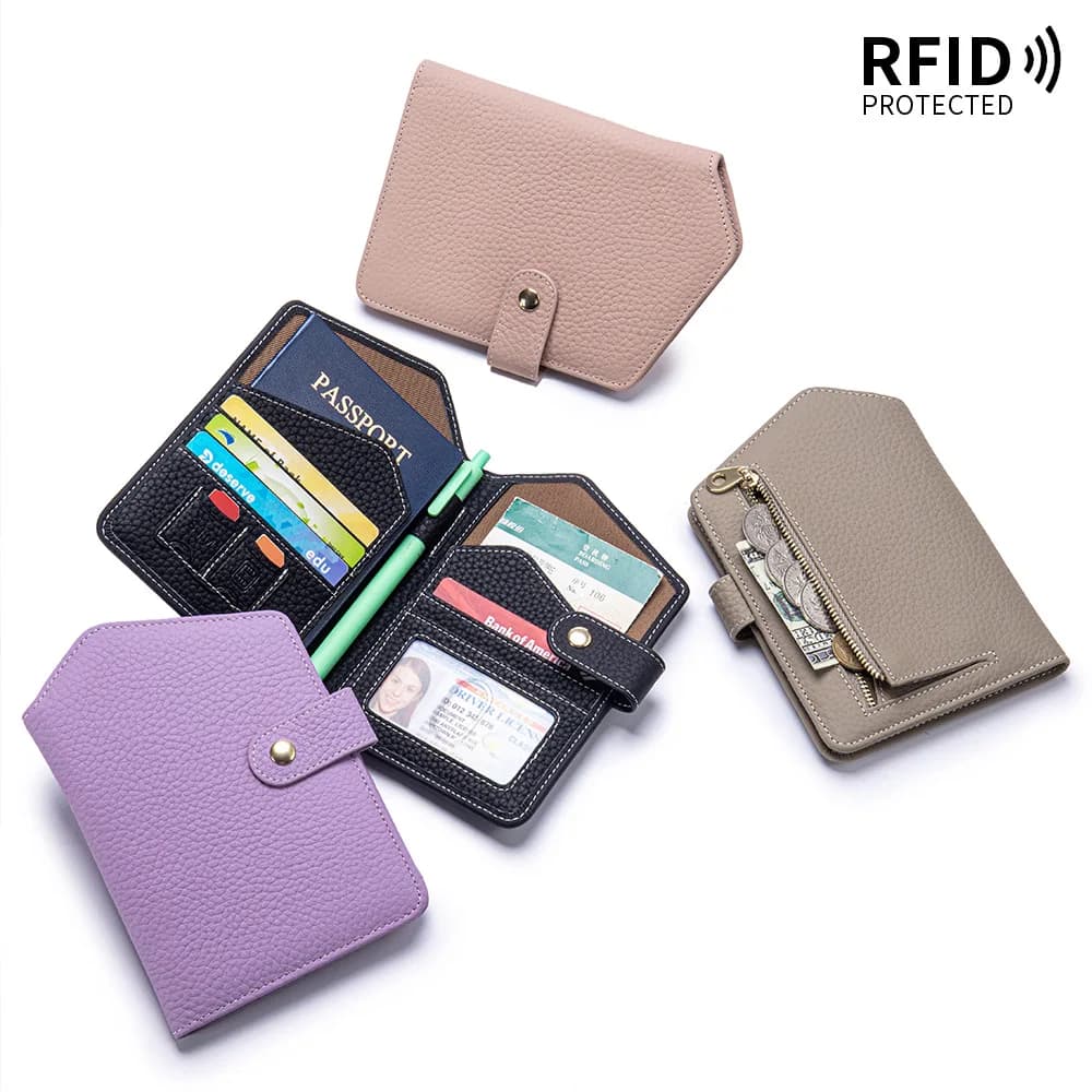 Nuovi porta passaporto RFID ultrasottili in vera pelle Borsa con clip da volo da donna Portafogli per passaporto con slot per schede multifunzionali portatili