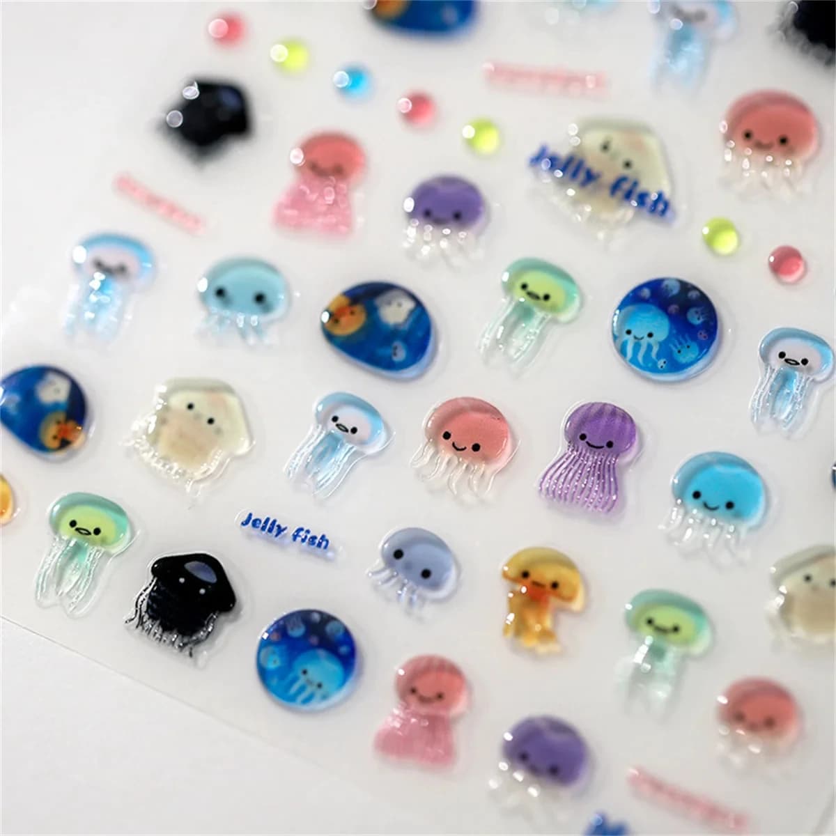 1 pz 5D Kawaii Jelly Series Adesivi per nail art Medusa blu Adesivo Decorazioni per nail art Adesivi Stampa a caldo Decalcomanie per manicure