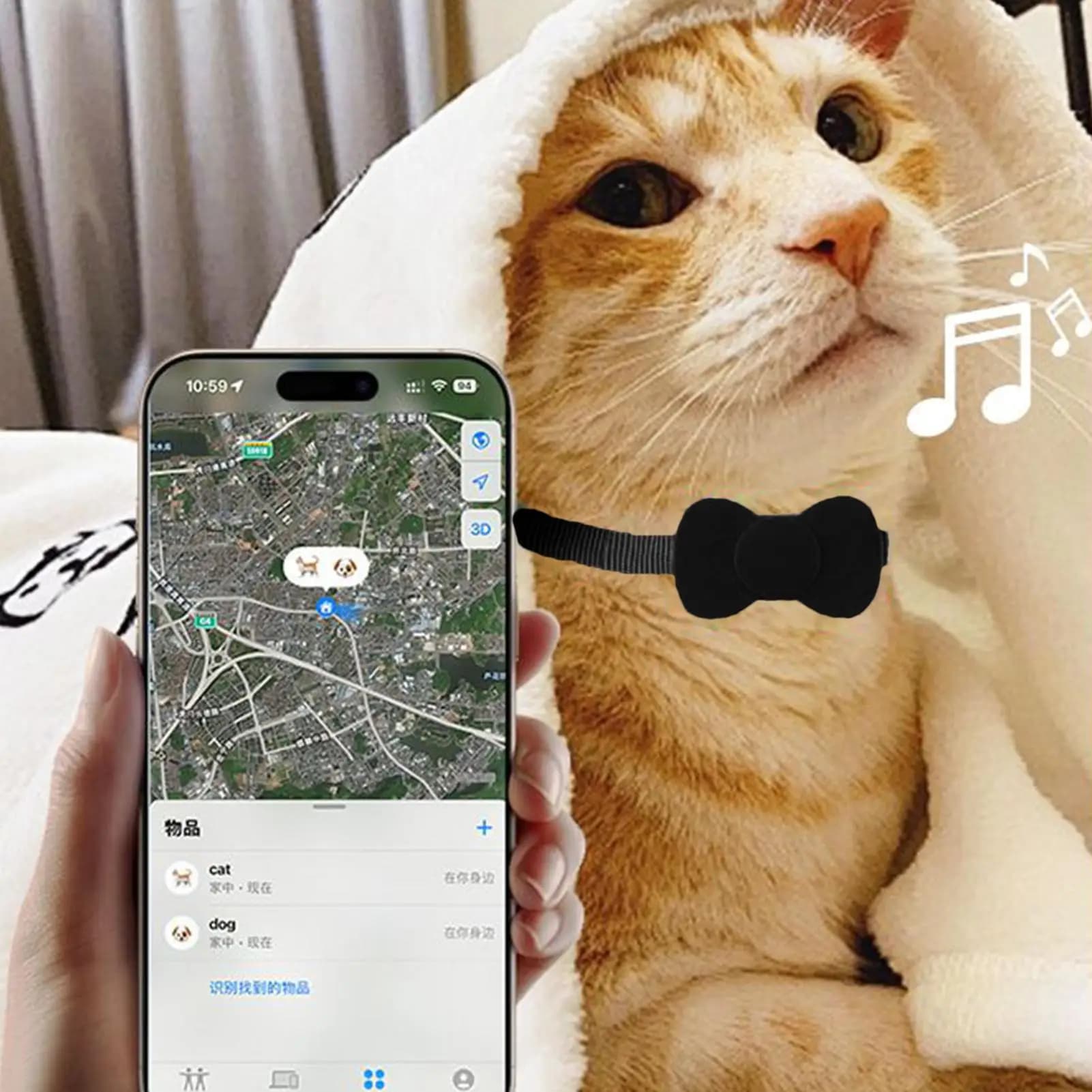 Collare GPS per gatti Dispositivo di localizzazione degli animali Localizzatore intelligente Comodo imbracatura per animali domestici per cani che cammina nel cortile del giardino del parco