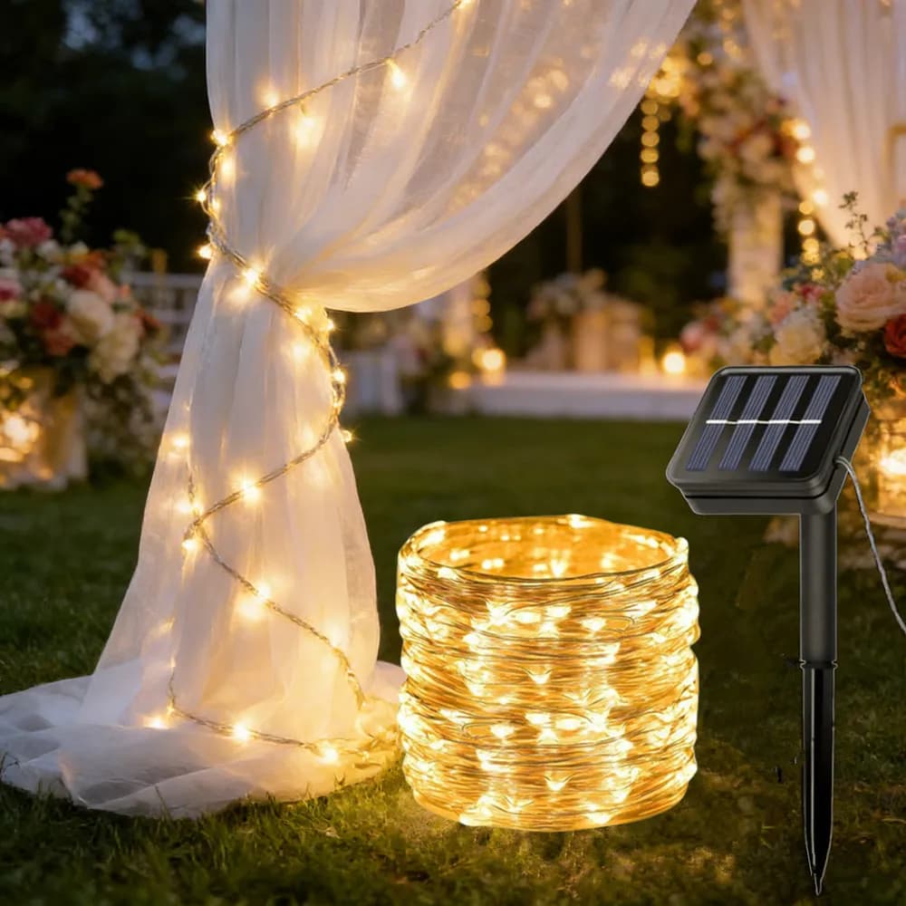 Luci a Filo di Rame per Esterni, Giardino e Patio, Lampada Solare a Stringa con 8 Modalità, Luci LED per Natale, Matrimoni e Decorazioni per Feste
