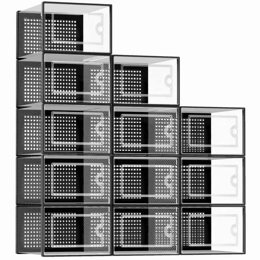 Scatole Porta Scarpe Extra Large, Organizzatori in Plastica Trasparente Impilabili, Confezione da 12, Sostituto di Scarpiera e Porta Scarpe, Contenitori per Sneaker, Contenitori per Giocattoli