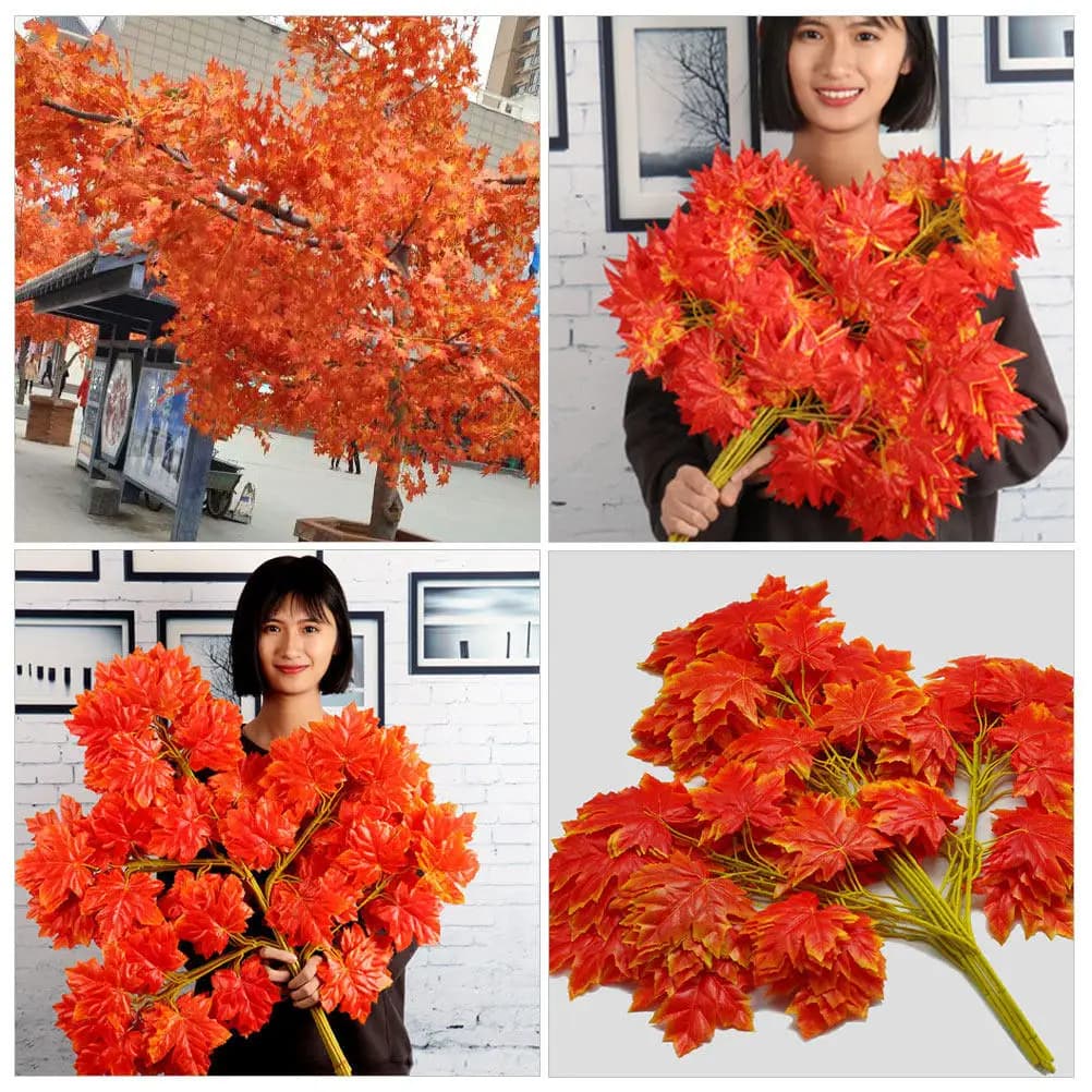 12Pcs Plastic Artificial Leaves Branches Vivid Simulation Foliage Home Decoration Wall Door Vase Hanging Plant Arrangement