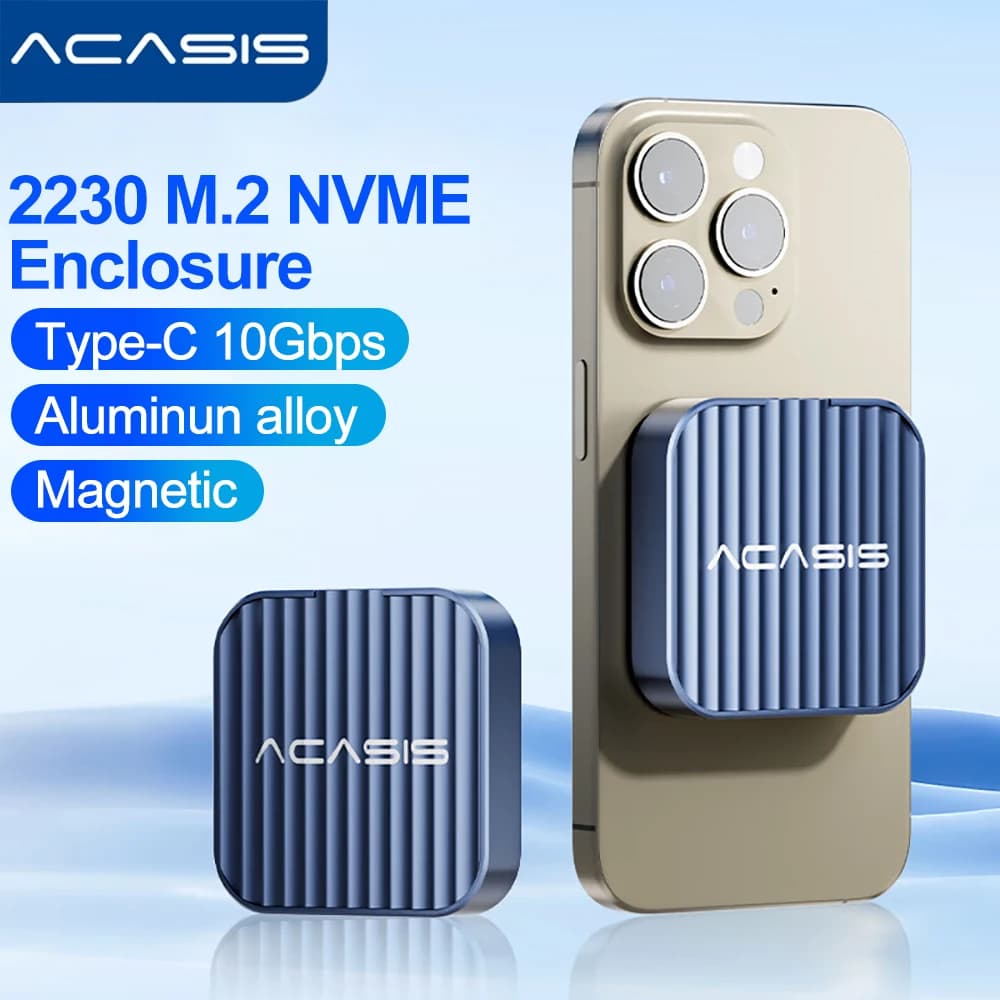 Acasis Custodia magnetica M.2 2230 NVMe SSD 10Gbps USB C 3.1 a NVMe PCI-E per iPhone 15/14/13/12 Pro Custodia per driver esterno da 2TB