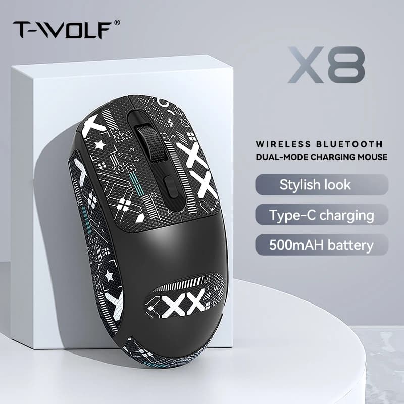 Mouse da gioco antiscivolo ricaricabile Bluetooth wireless dual-mode 2.4G T-WOLF Thunder Wolf, compatibile con tablet e laptop