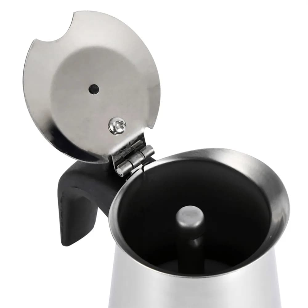 Caffettiera Moka in Acciaio Inox per 2 Tazze 100ml, Macchina per Espresso da Fornello, Classica Caffettiera per Uso Domestico