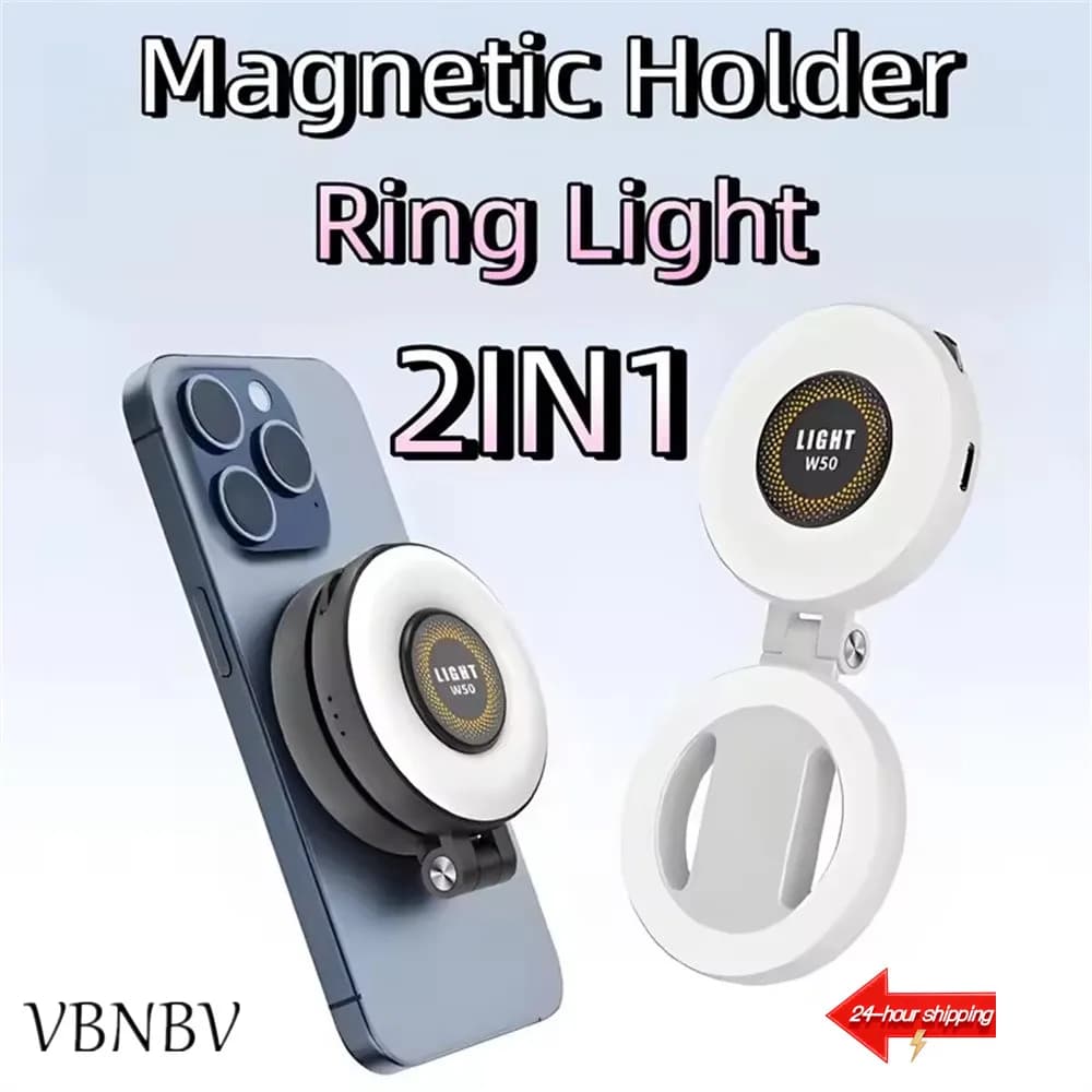 Rechargeable Magnetic Ring Light 2in1 Portable and Foldable with Phone Support, Perfect for Travel, Desk, Selfie, Video, Make-up