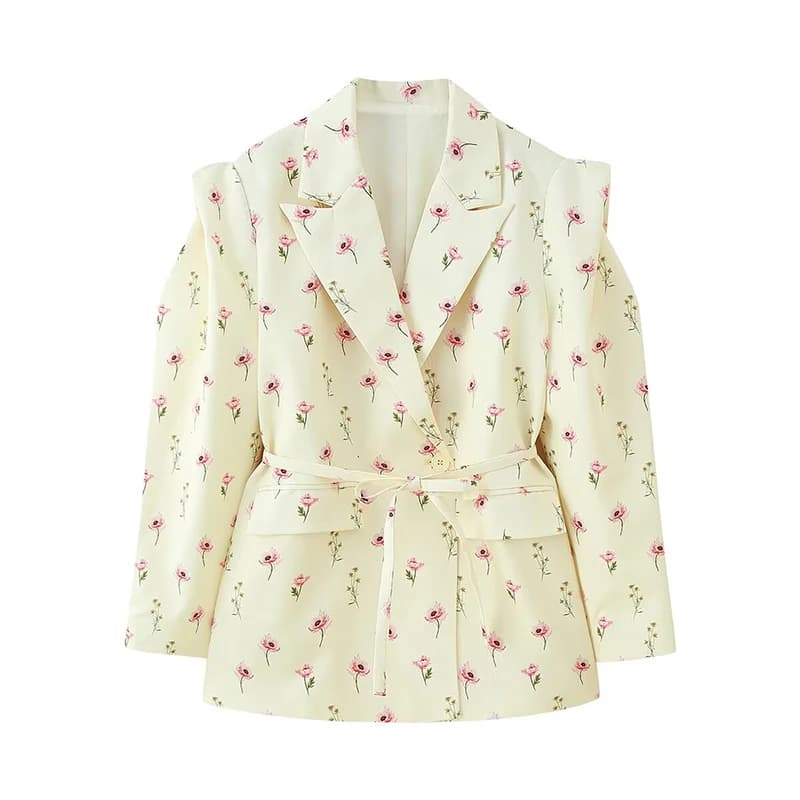 YENKYE Donna 2025 New Fashion Blazer con stampa floreale Bottone singolo con cintura Giacca da strada a maniche lunghe Cappotto autunnale allentato