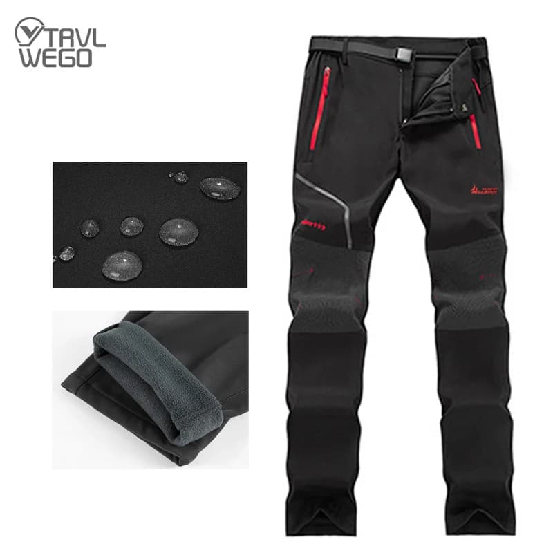 TRVLWEGO Pantaloni da trekking da sci invernali da uomo all'aperto Soft Shell Antivento Impermeabile Tenere al caldo Pantaloni da pattinaggio su ghiaccio da campeggio