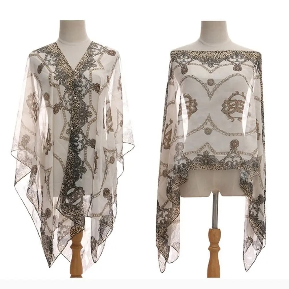 New Fashion Printed Sexy Sun Protection Shawl Leopard Print Long Bikini Blouse Beach Wrap Spring Summer