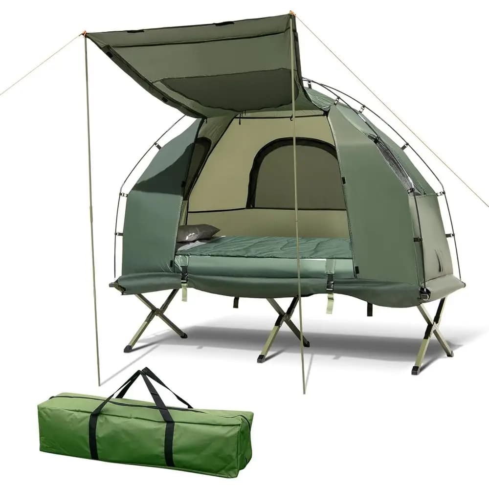 Set Tenda-Letto All-in-One con Tettoia, Materasso ad Aria, Sacco a Pelo, Cuscino e Borsa per il Trasporto per Avventure all'Aperto