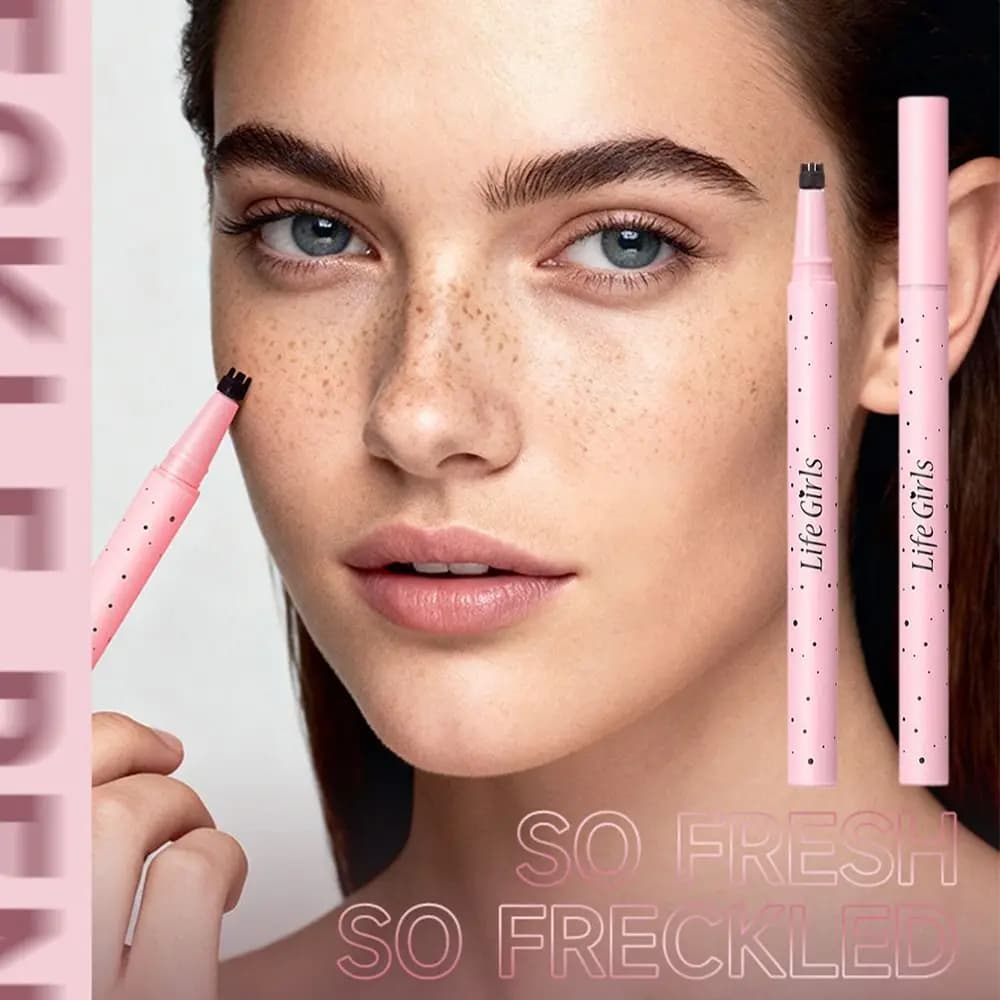 Penna per lentiggini finte a lunga durata, colore marrone intenso, impermeabile, cruelty-free, vegana.