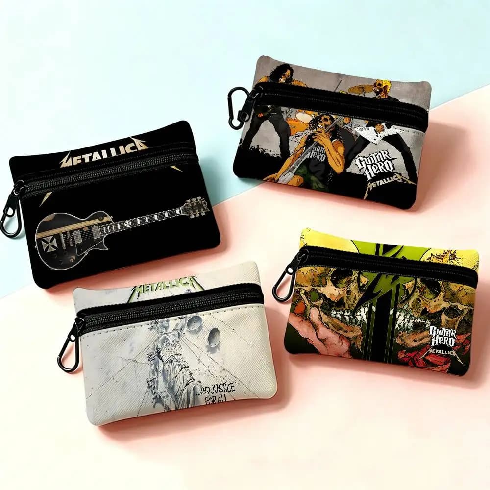 Guitar M-Metallica Waterproof Oxford Cloth Zipper Wallet Portable Hanging Small Coin Purse For Travel