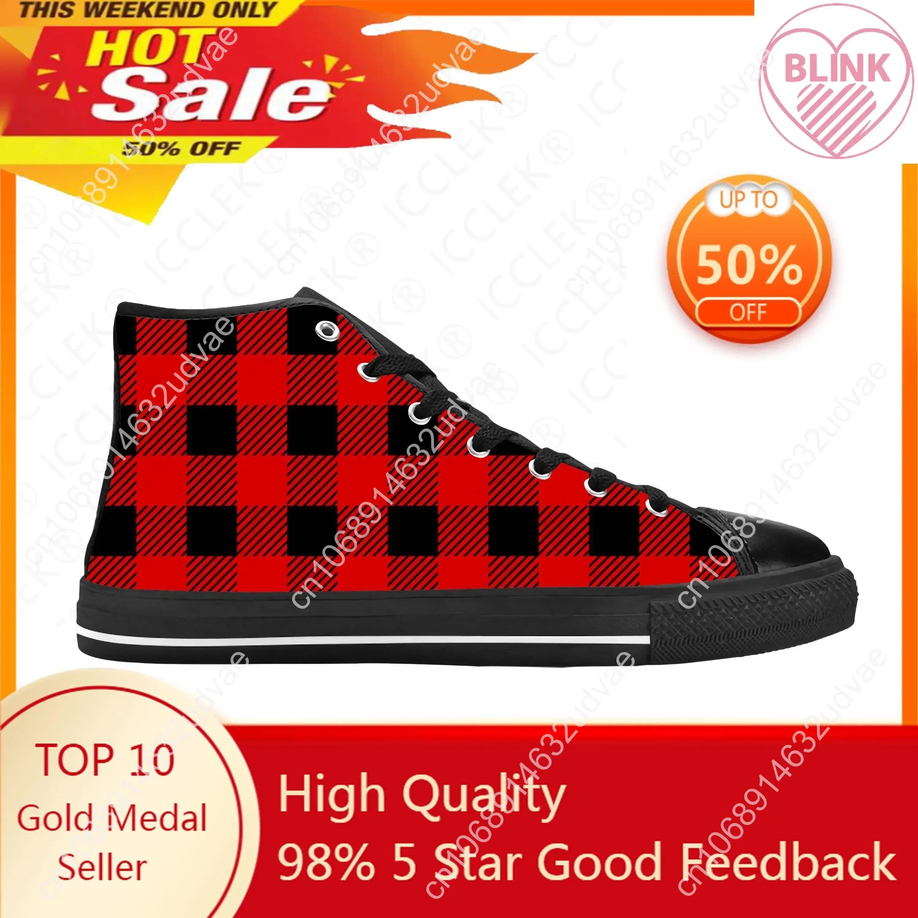 Red Buffalo Scottish Stewart Clan Tartan Plaid Casual Cloth Shoes High Top Comfortable Breathable Mens Womens Latest Sneakers