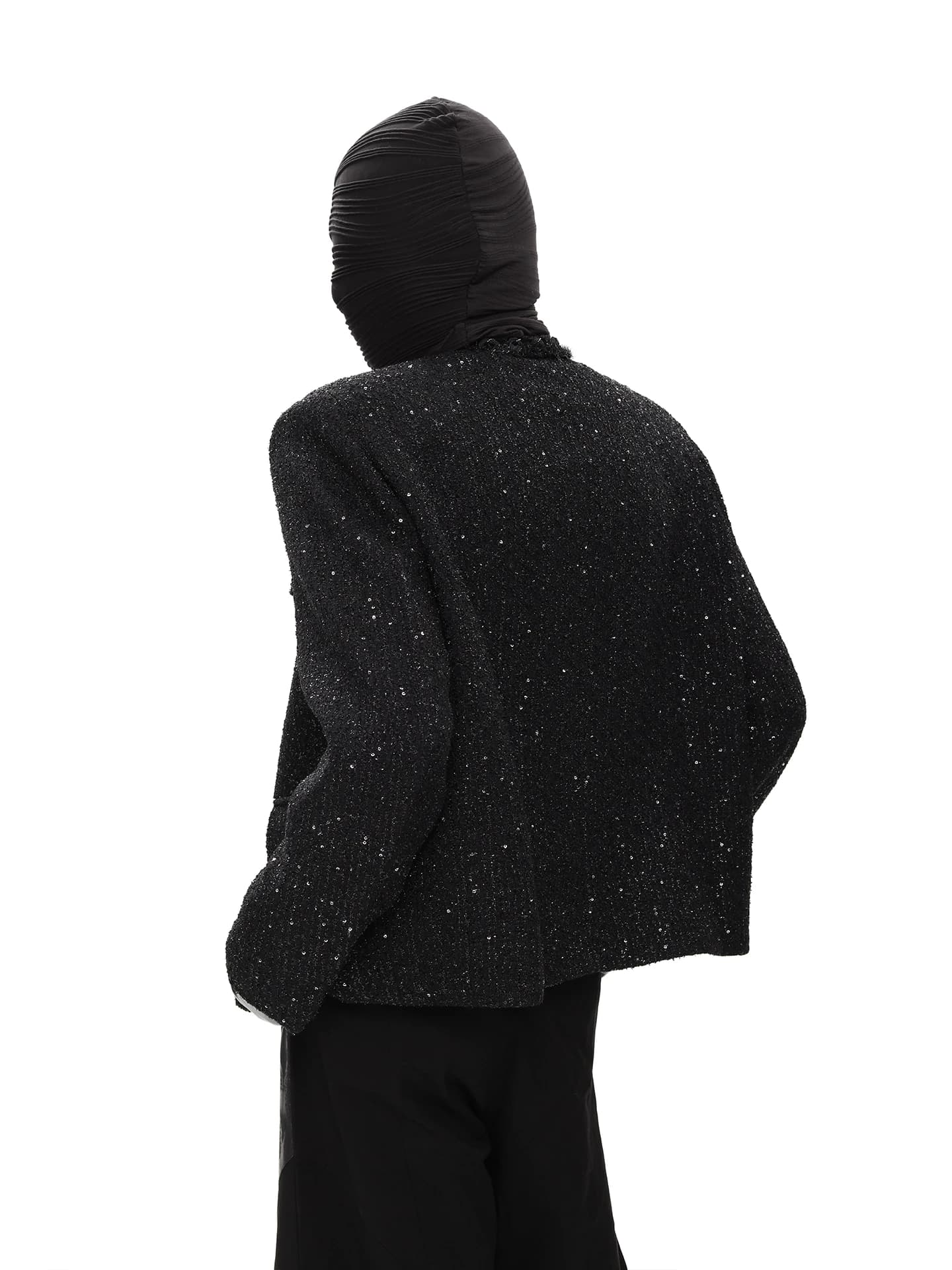 Niche Designer Style Avant-Garde High Sense Thin and Glittering Western Light Luxury Black Coat Short Collarless Jacket