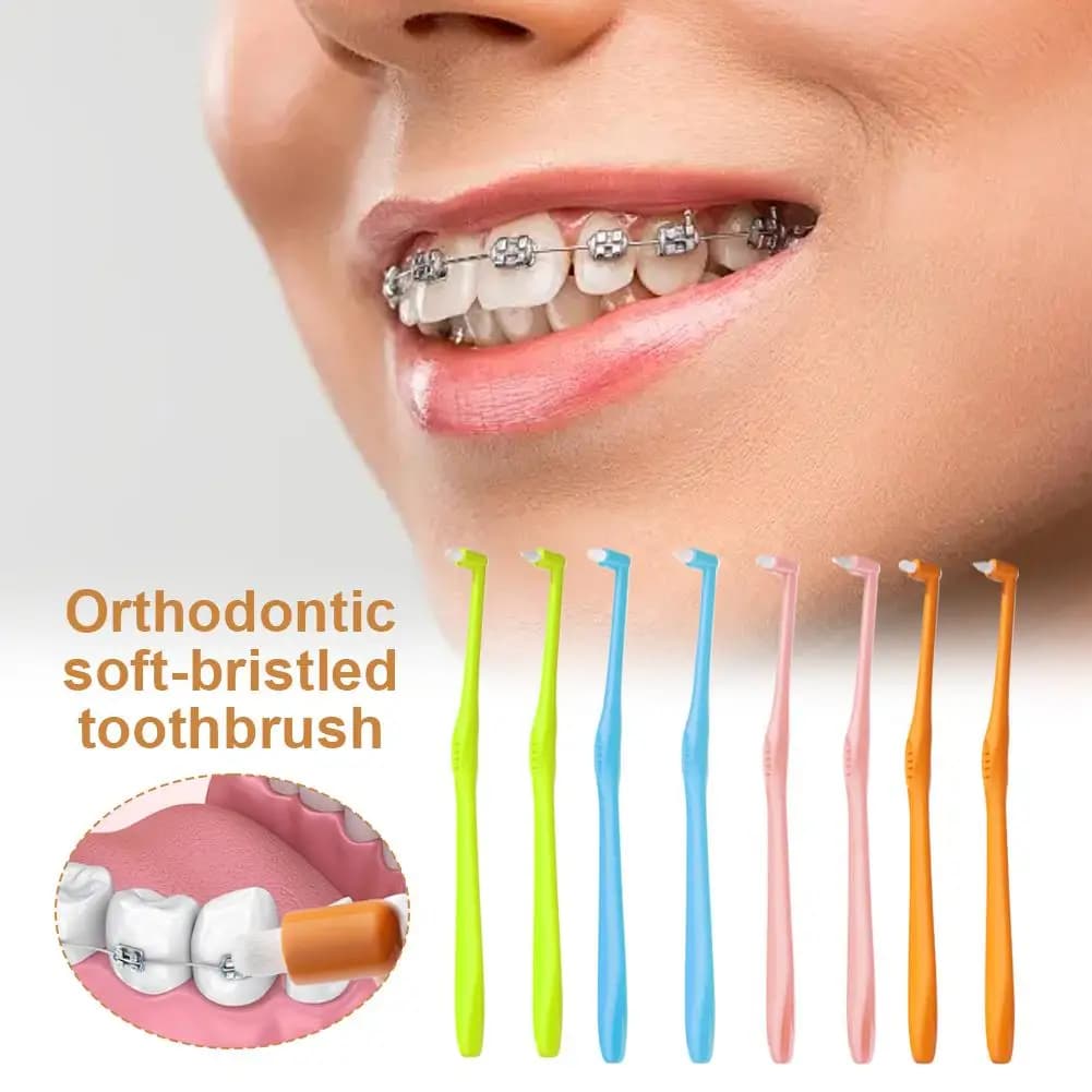 2pcs/set Multi Color Single Ended Orthodontic Brush Soft Tiny Bristle Toothbrush Deep Clean Brackets Teeth Gap Oral Care