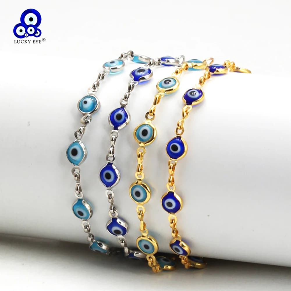 Lucky Eye Blue Turkish Evil Eye Bracciale con ciondoli Bracciale a catena in lega regolabile per donna Uomo Gioielli pulsaras bijoux