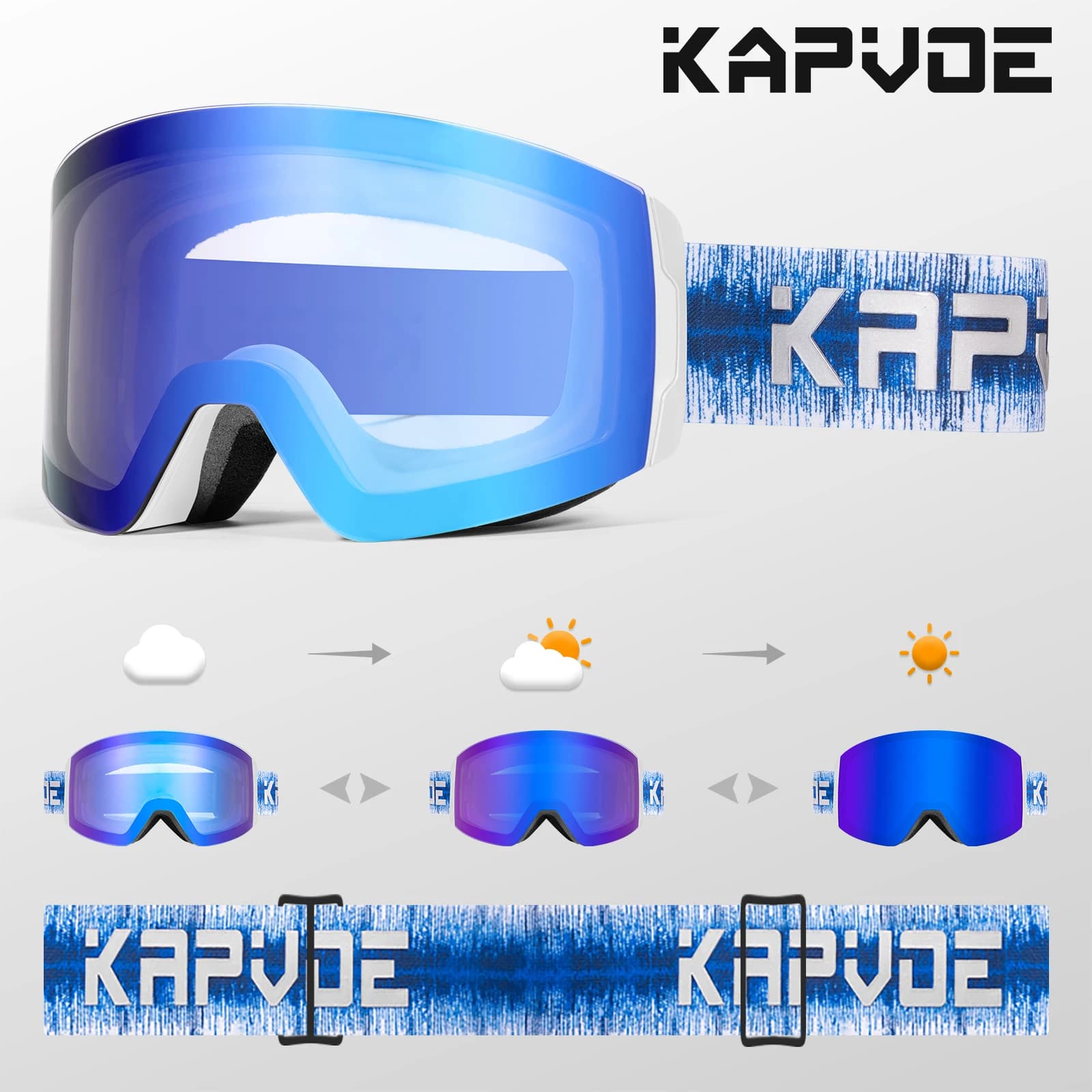Kapvoe Occhiali da sci fotocromatici Lenti antiappannamento magnetiche Protezione UV400 Uomo Donna Occhiali da sci Occhiali sportivi invernali