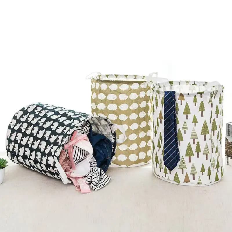 Cesto per biancheria sporca in tessuto stile nordico con stampa foresta, cesto portaoggetti pieghevole per la casa, 1 pz