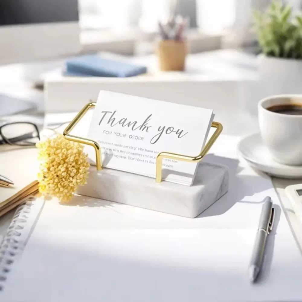 Marble Material Marble Business Card Holder Gold Metal Frame Metal Frame Metal Business Card Holder Vertical Design