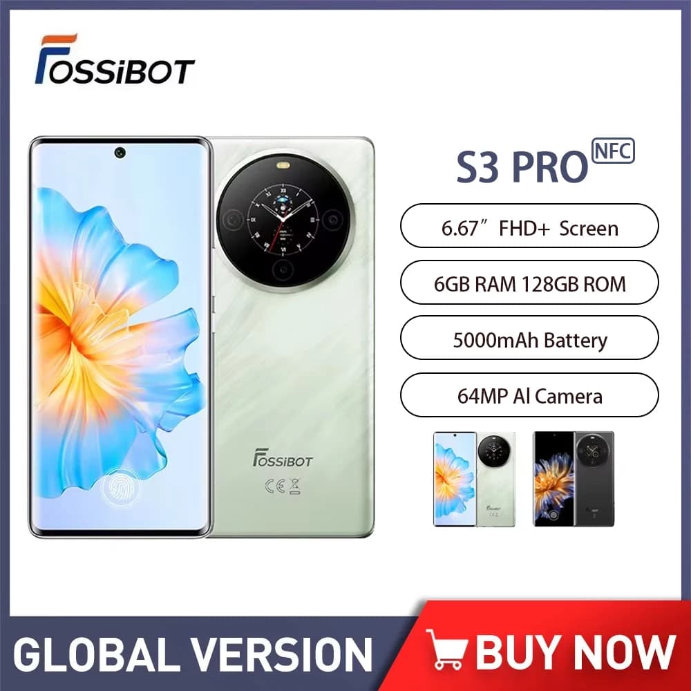 FOSSIBOT S3 PRO Smartphone Display AMOLED da 6,67 pollici Helio G85 6GB + 128GB Telefono cellulare Android 14 Batteria da 5000mAh 64MP Fotocamera NFC