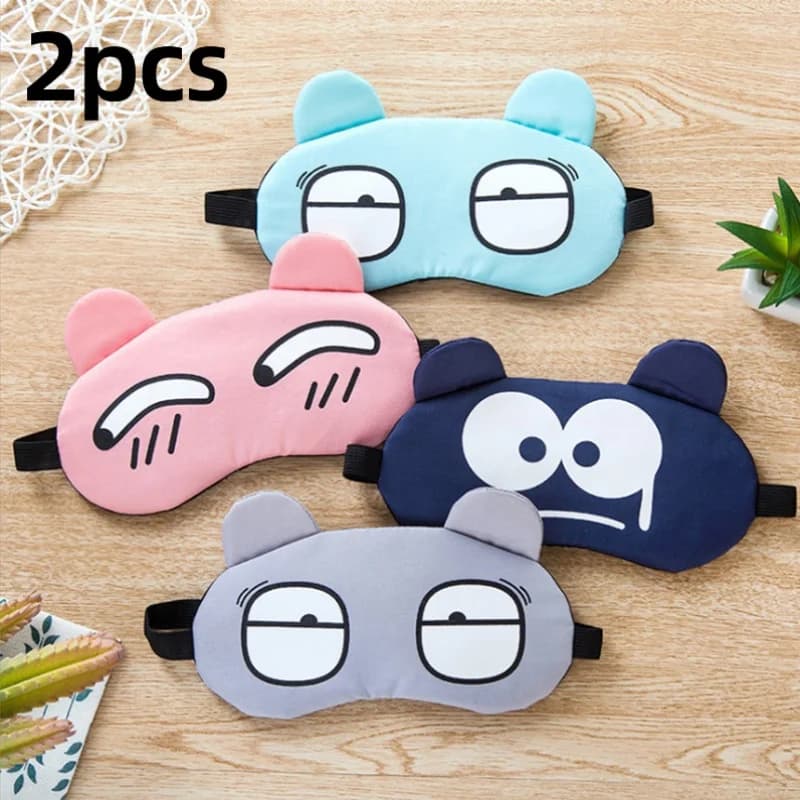 2Pcs Cartoon-Themed Fun-Printed Student Personalized Sleep Mask. Portable, Breathable And Comfortable. A Festive And Fun Gift.
